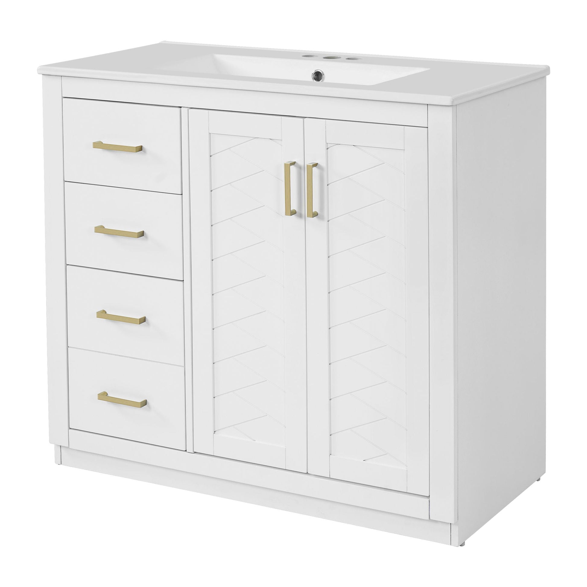 Bathroom vanity with sink white cabinet with 3 drawers and doors gold handles HouseOfZazla on Tampa Home & Garden Store