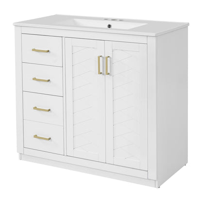 Bathroom vanity with sink white cabinet with 3 drawers and doors gold handles HouseOfZazla on Tampa Home & Garden Store