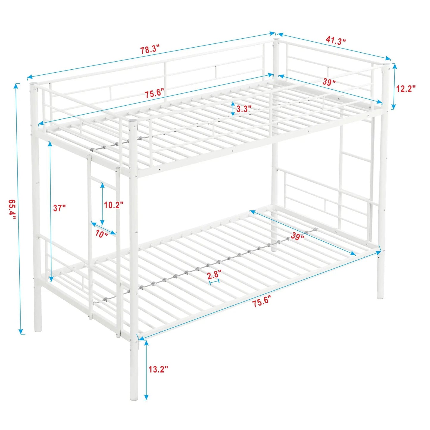Bunk Bed With Trundle white metal frame with guard rails and ladder Unique Piece Furniture on Tampa Home & Garden Store