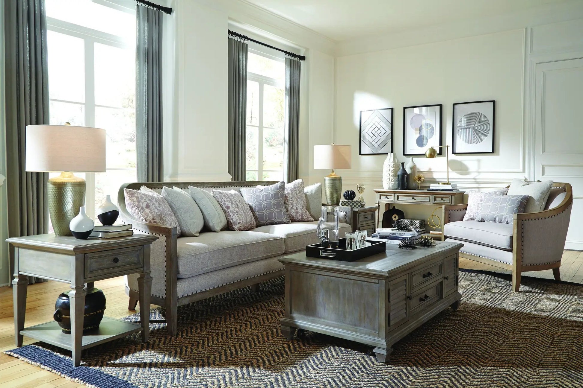 Lancaster rectangular sofa table in Dove Tail Gray by Unique Piece Furniture with drawers on Tampa Home & Garden Store