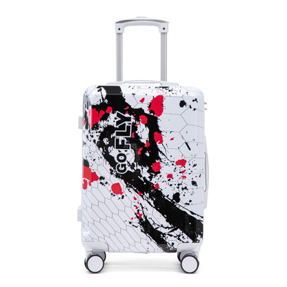 HouseOfZazla 20 inch white hard case luggage with paint splatter design and spinner wheels on Tampa Home & Garden Store