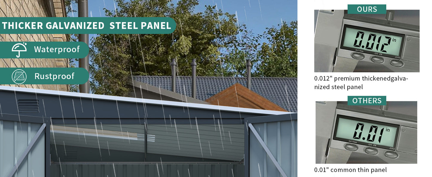6x8ft Galvanized Steel Shed for Yard and Garden