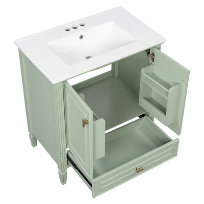 Freestanding vanity green with white top, drawers and soft-close doors HouseOfZazla on Tampa Home & Garden Store