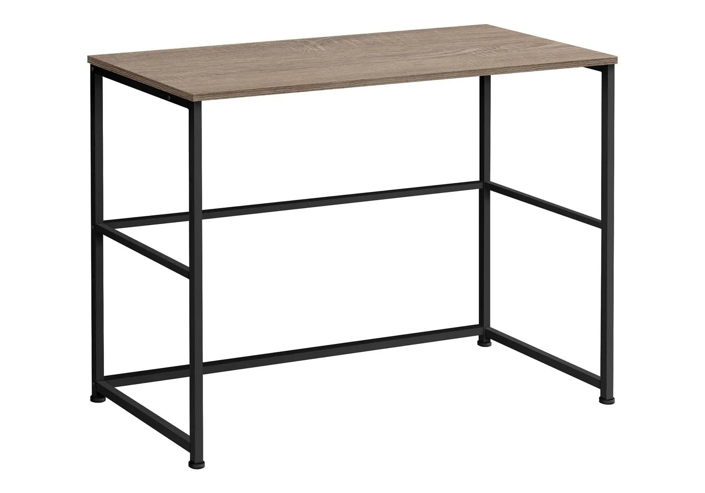 Computer desk with warm wood tabletop and black metal frame, contemporary design on Tampa Home & Garden Store