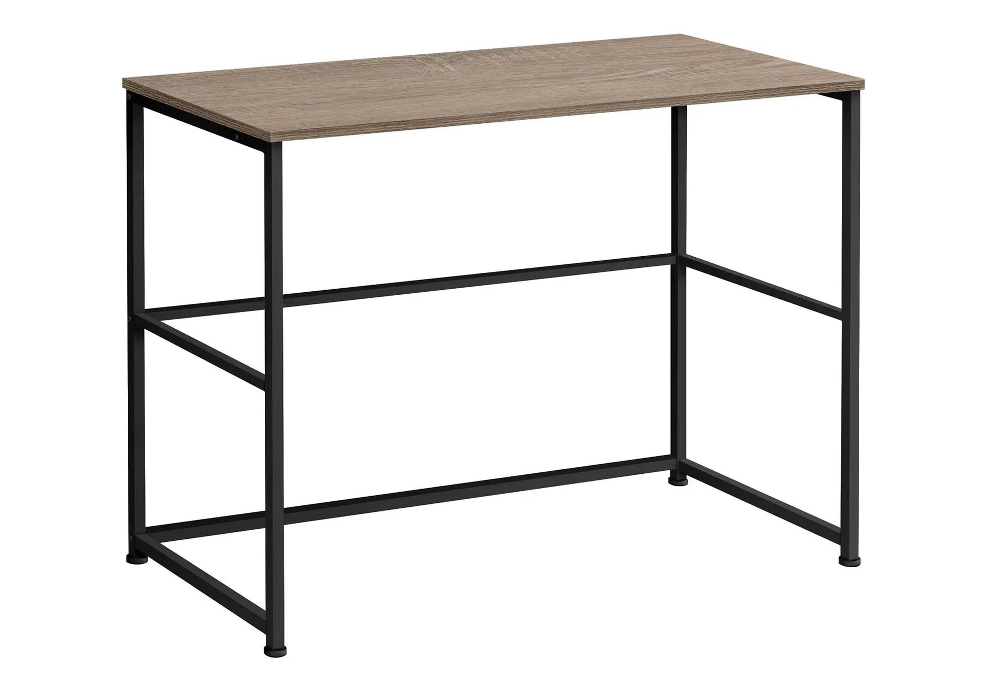 Computer desk with warm wood tabletop and black metal frame, contemporary design on Tampa Home & Garden Store