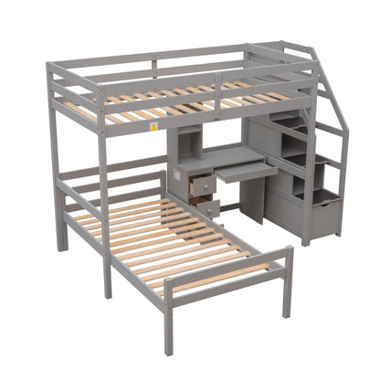 Loft Bed with Stand Alone Bed, gray finish, storage staircase, desk, shelves and drawers on Tampa Home & Garden Store