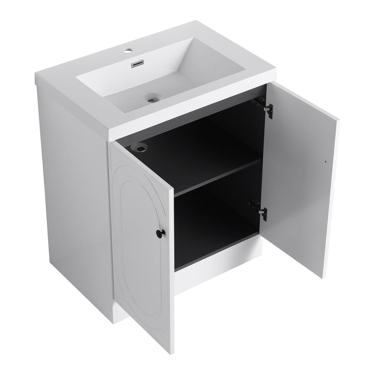 Freestanding bath vanity with resin sink, white finish, single-door cabinet by HouseOfZazla on Tampa Home & Garden Store