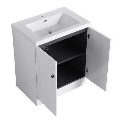Freestanding bath vanity with resin sink, white finish, single-door cabinet by HouseOfZazla on Tampa Home & Garden Store