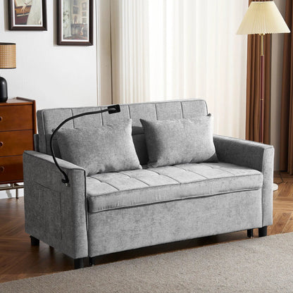 Pull-Out Sleeper Sofa in light gray fabric with reversible backrest and side pockets on Tampa Home & Garden Store