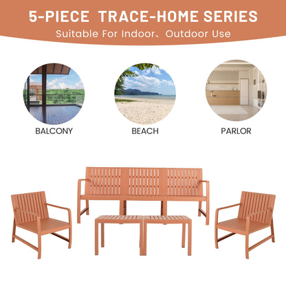 Waterproof orange two-piece outdoor patio set with 4 slatted chairs and table by HouseOfZazla on Tampa Home & Garden Store