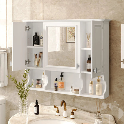 Wall mounted medicine cabinet with mirror and open shelves, white by Unique Piece Furniture on Tampa Home & Garden Store