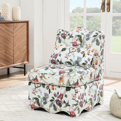 Stylish blue floral flannel armless dining chair with soft cushion and backrest by HouseOfZazla on Tampa Home & Garden Store