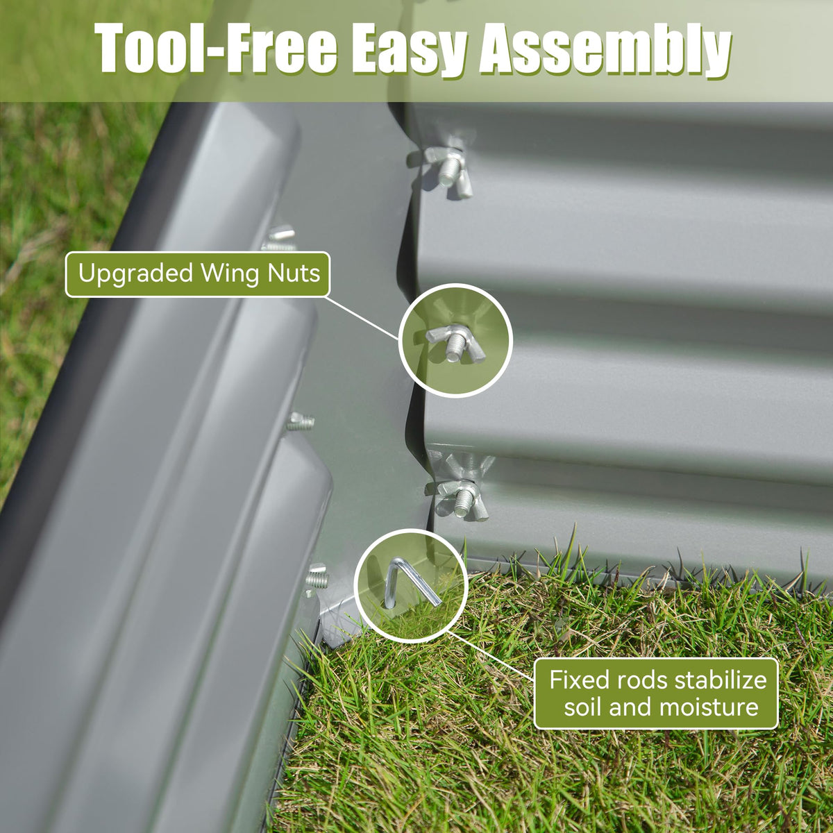 Galvanized Raised Garden Bed hardware close-up showing wing nuts for tool-free assembly on Tampa Home & Garden Store