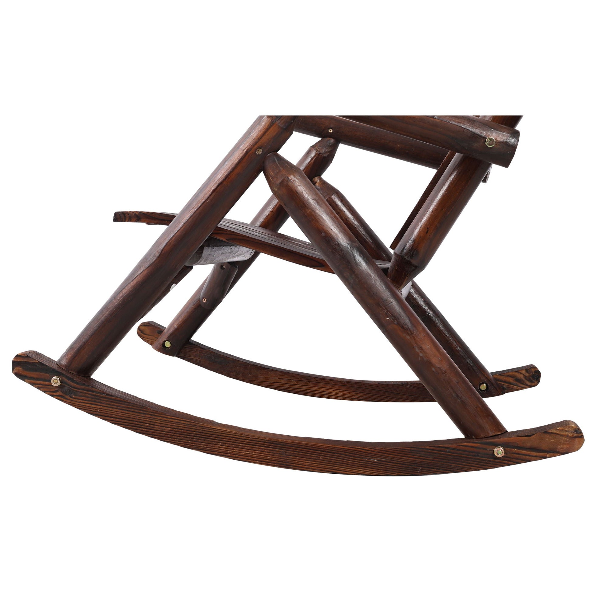 Durable Fir Log Rocking Chair by HouseOfZazla, dark wood rocker with curved arms on Tampa Home & Garden Store
