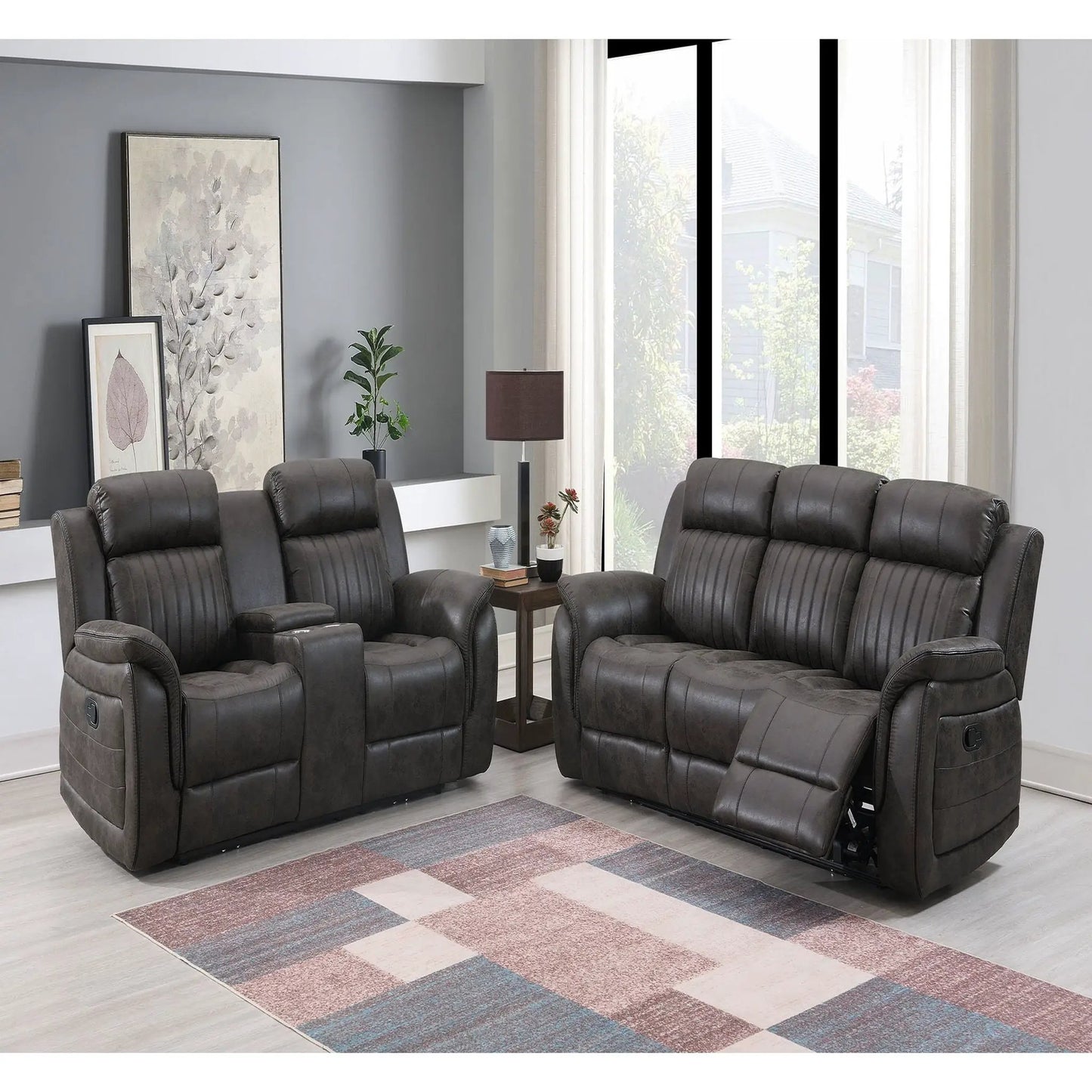 Steban reclining sofa gray leather-look set of four in a modern living room on Tampa Home & Garden Store