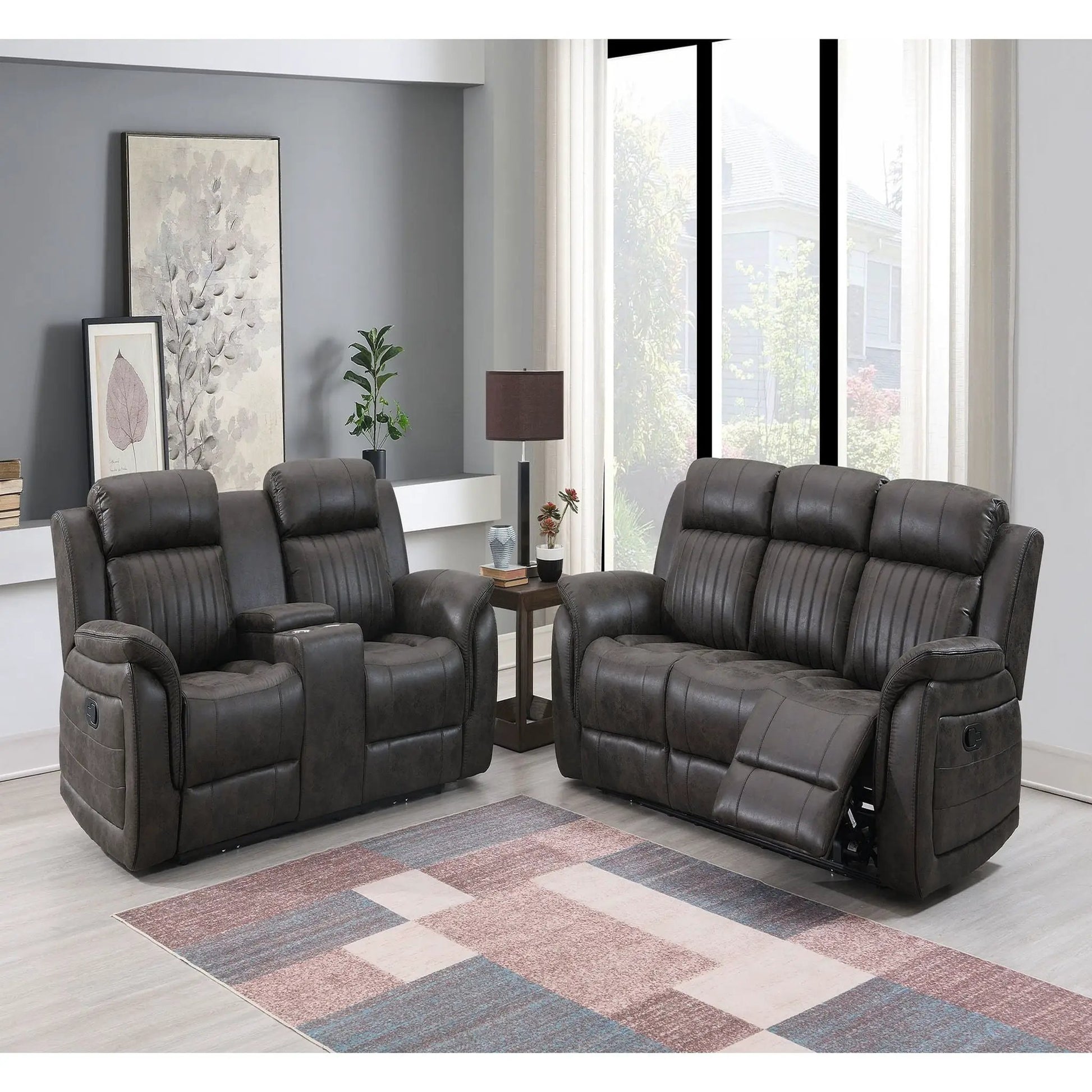 Steban reclining sofa gray leather-look set of four in a modern living room on Tampa Home & Garden Store