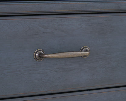 Blue wooden accent chest with bronze hardware by HouseOfZazla accent table on Tampa Home & Garden Store