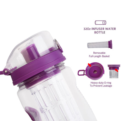 Fruit Infuser Water Bottle 32oz GemGear purple with flip-top lid on Tampa Home & Garden Store