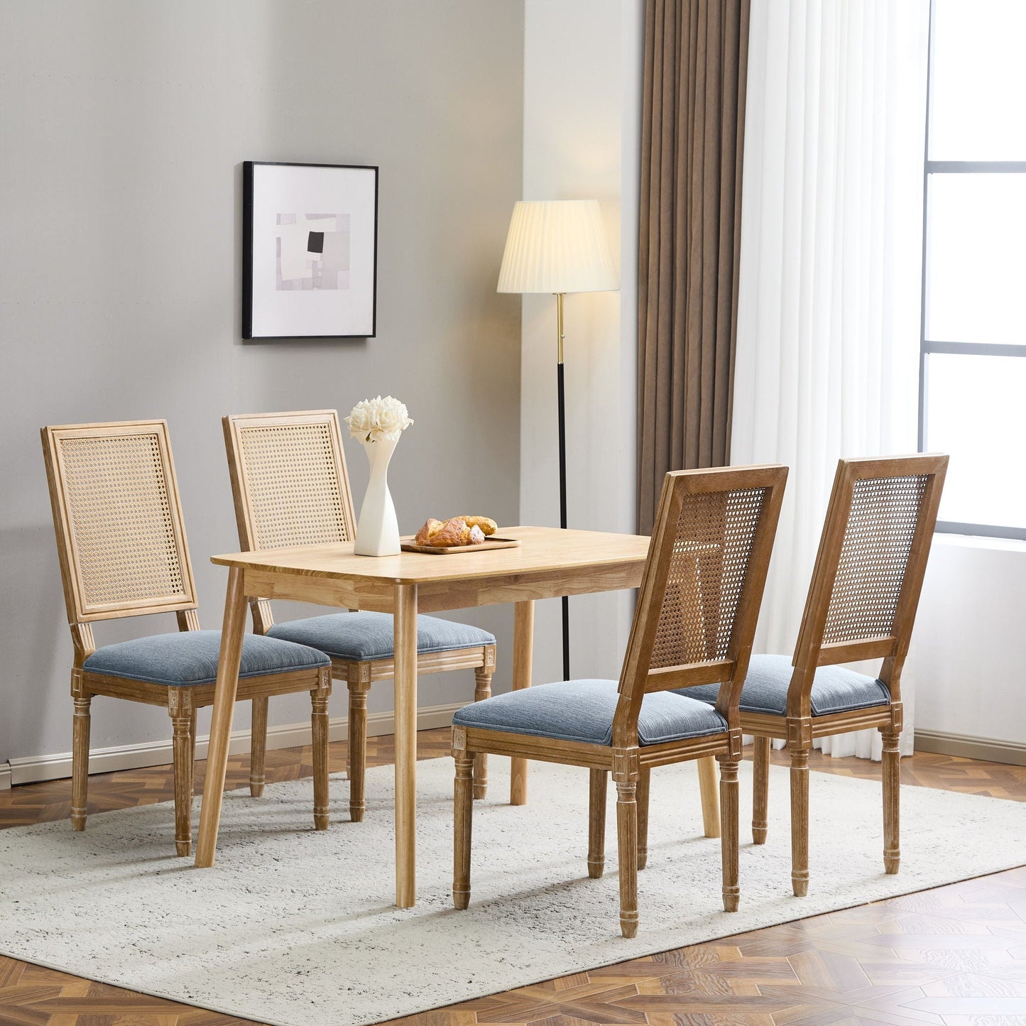 French Country dining chairs with rectangular cane back and upholstered seats by HouseOfZazla on Tampa Home & Garden Store