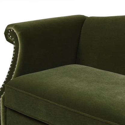 Elaine camel back space sofa in olive green velvet with nailhead trim by Unique Piece Furniture on Tampa Home & Garden Store