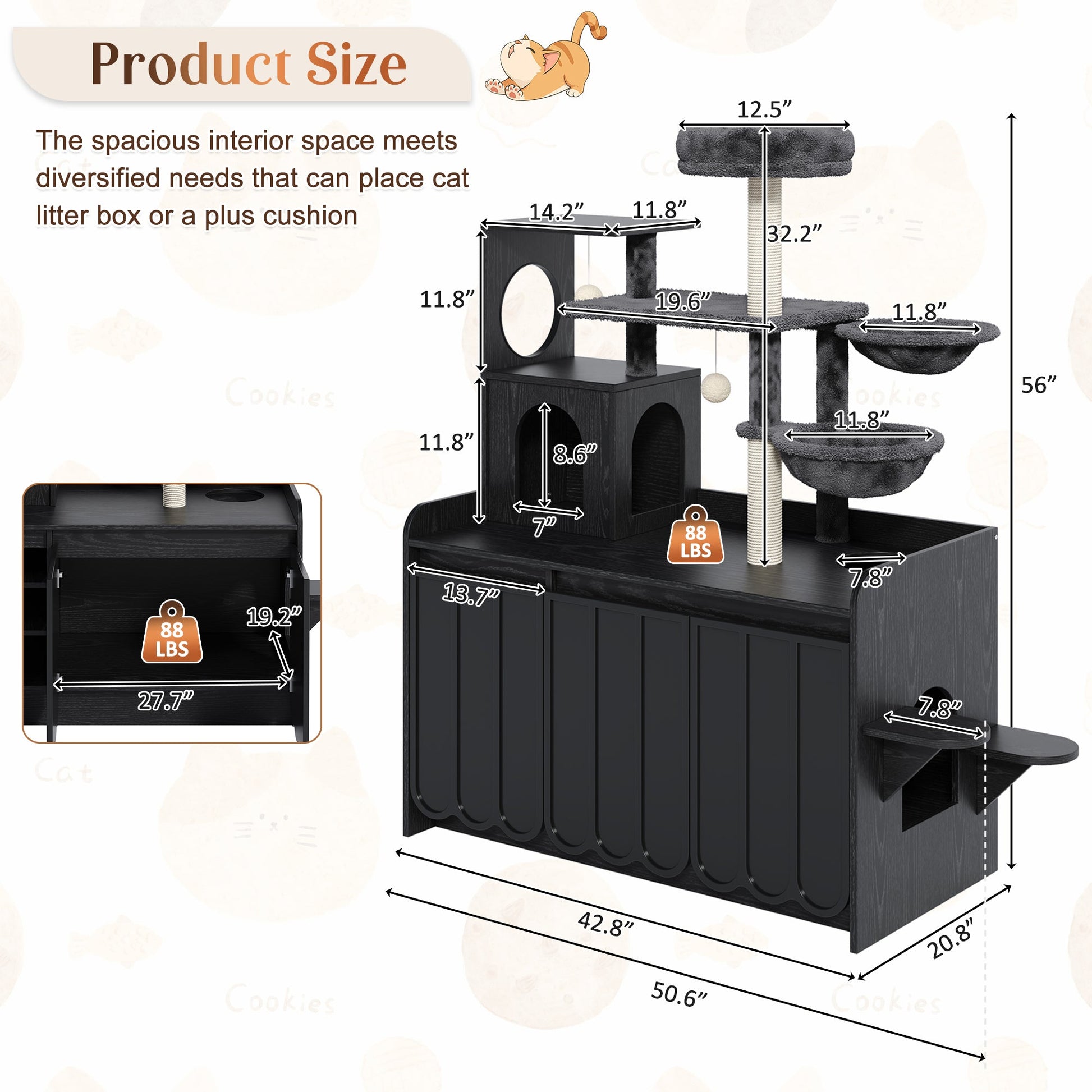 50.6-inch Cat Tree with Litter Box Enclosure and Sisal Scratching Posts, black finish on Tampa Home & Garden Store