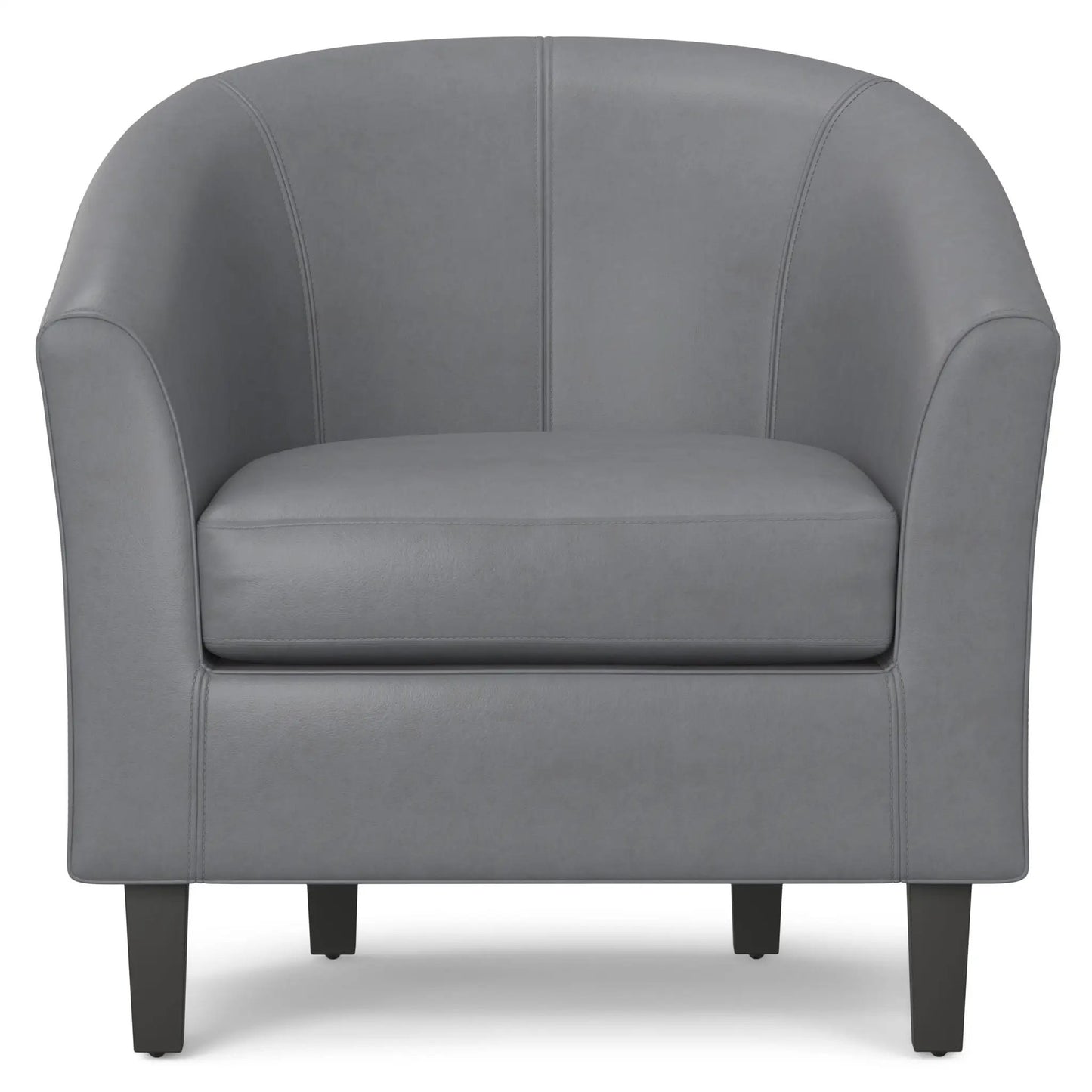 Austin Transitional Tub Chair gray leather arm chair with back seam and curved arms on legs on Tampa Home & Garden Store