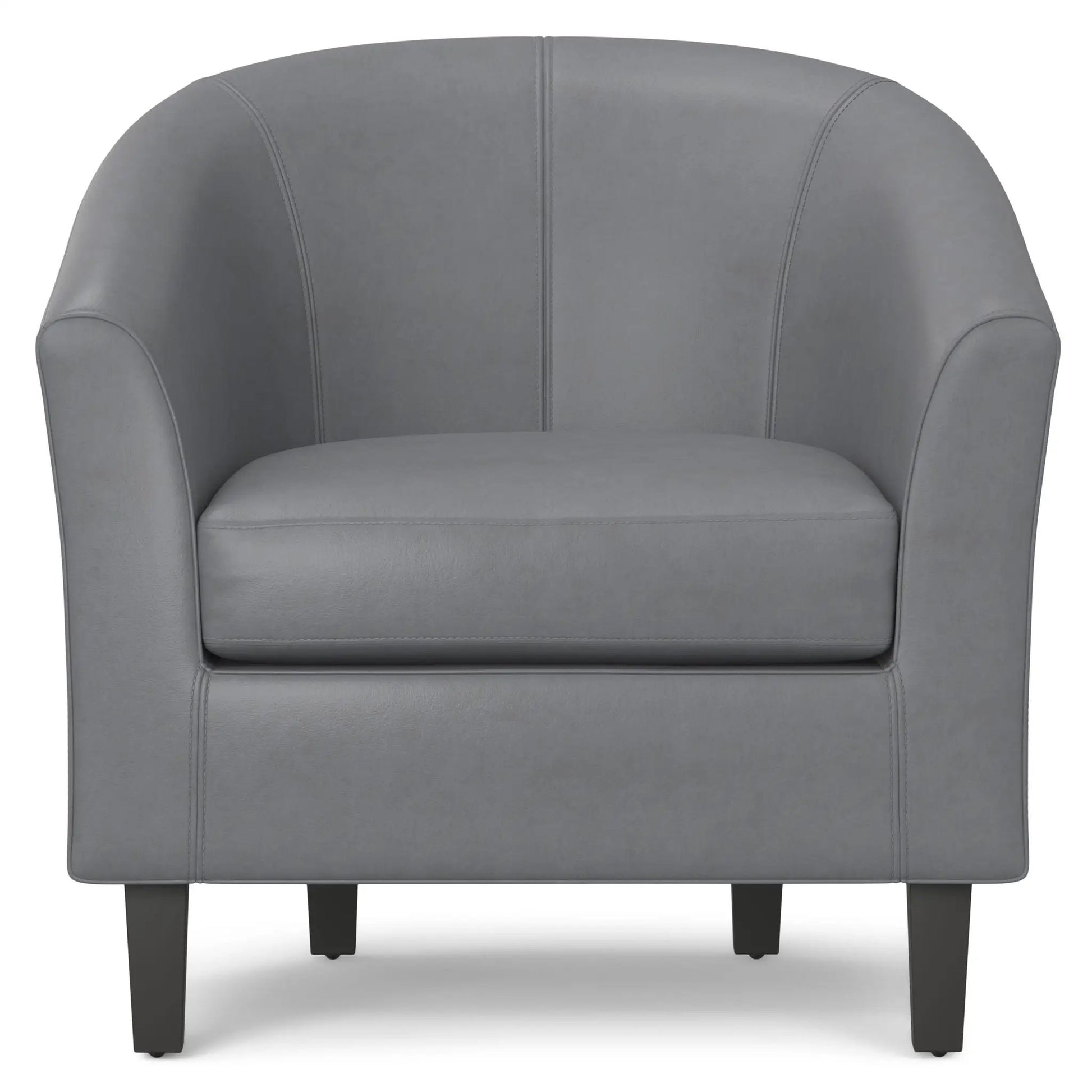 Austin Transitional Tub Chair gray leather arm chair with back seam and curved arms on legs on Tampa Home & Garden Store