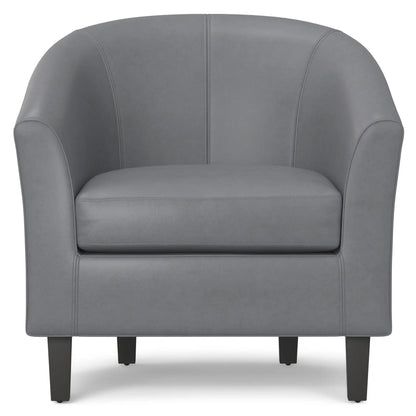 Austin Transitional Tub Chair gray leather arm chair with back seam and curved arms on legs on Tampa Home & Garden Store