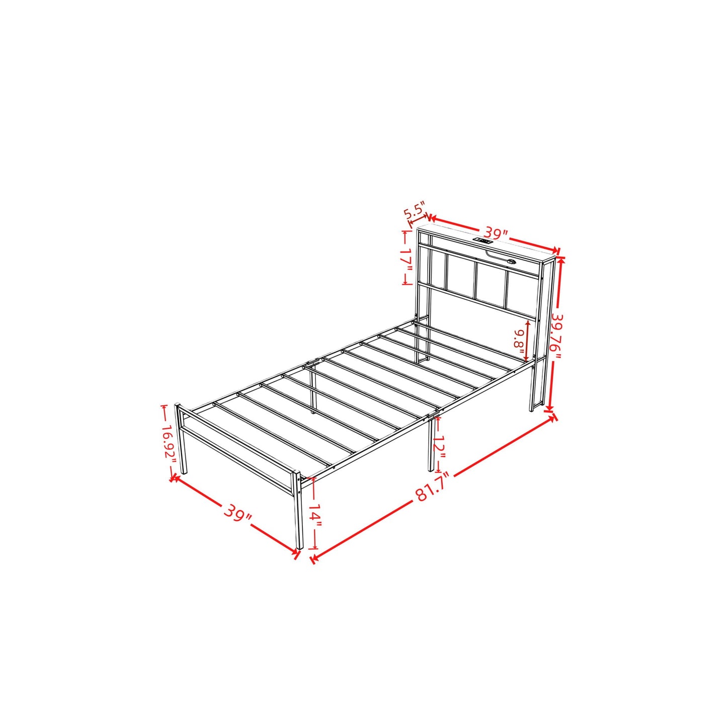 Bed Frame with Storage Headboard and Led Light