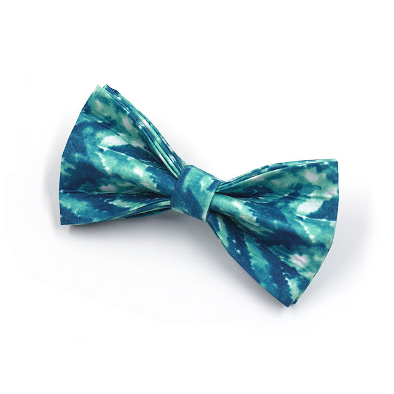 Dog collar bow knot by Pet Zen in teal blue tie-dye fabric on Tampa Home & Garden Store