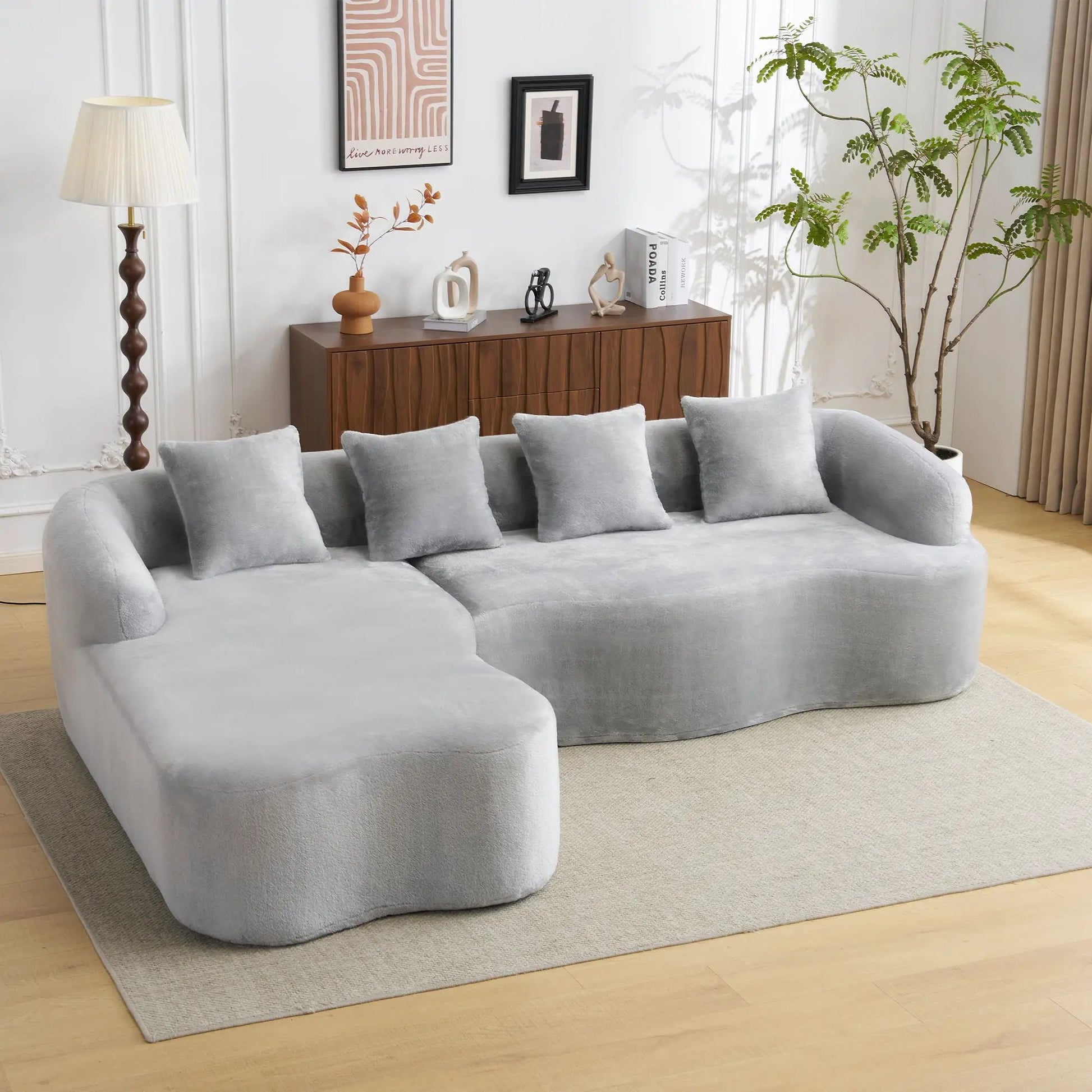 Modular L-shape stationary sofa with curved chaise in soft gray fabric by Unique Piece Furniture on Tampa Home & Garden Store