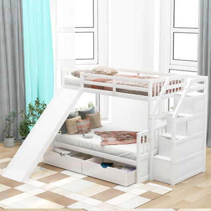 Bunk bed with storage stairs, slide, desk, drawers and shelves in white by HouseOfZazla on Tampa Home & Garden Store