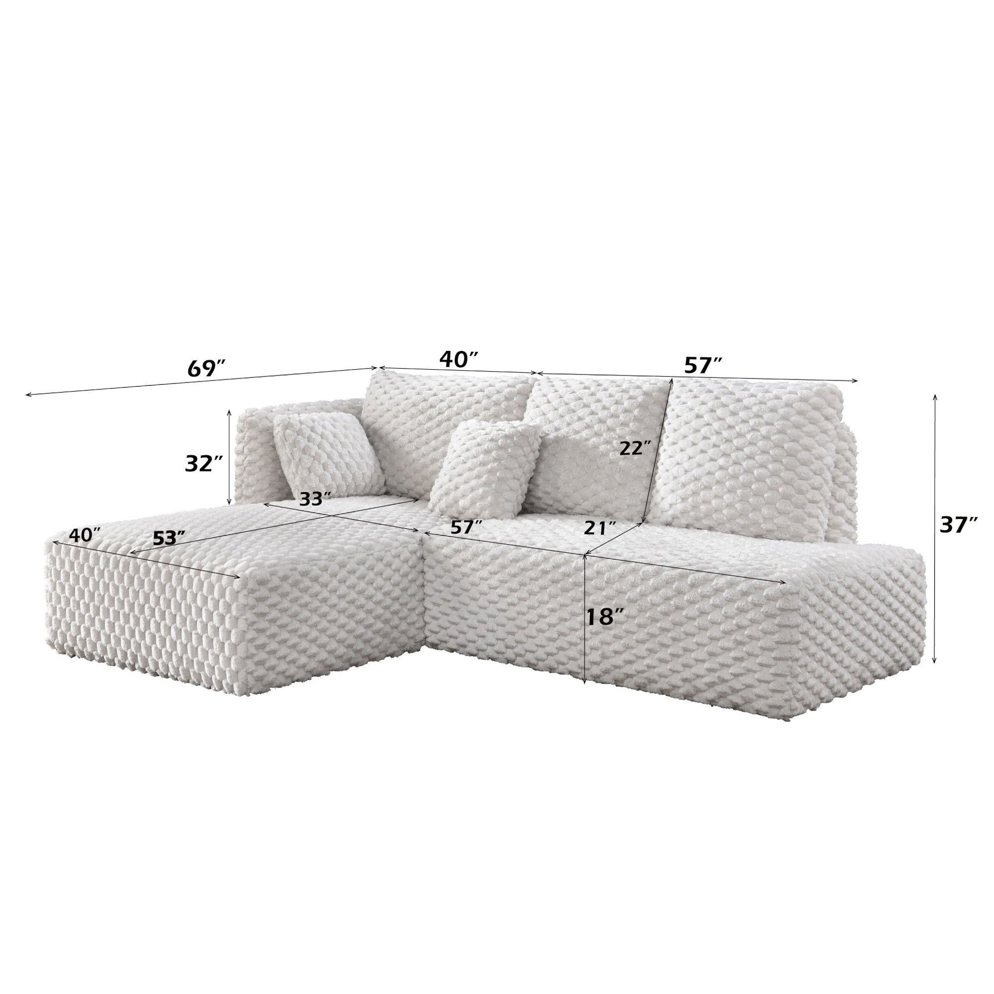 Manya Ivory 3-piece stationary sectional sofa by HouseOfZazla with textured boucle upholstery on Tampa Home & Garden Store