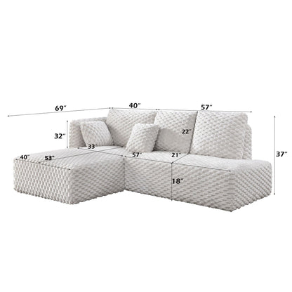 Manya Ivory 3-piece stationary sectional sofa by HouseOfZazla with textured boucle upholstery on Tampa Home & Garden Store