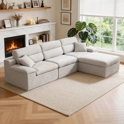 Corner Chaise Sofa With High Backrest gray upholstery sectional Unique Piece Furniture on Tampa Home & Garden Store