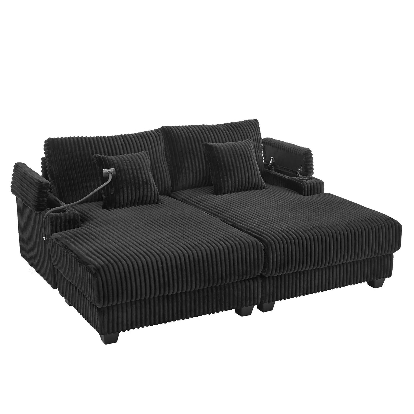 Modern chaise sofa in black corduroy with plush cushions by Unique Piece Furniture on Tampa Home & Garden Store