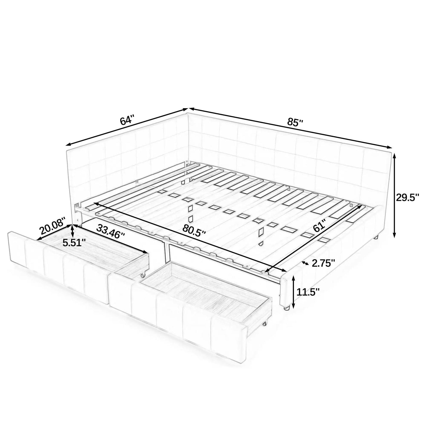 Upholstered Bed Frame with Tufted Backrest