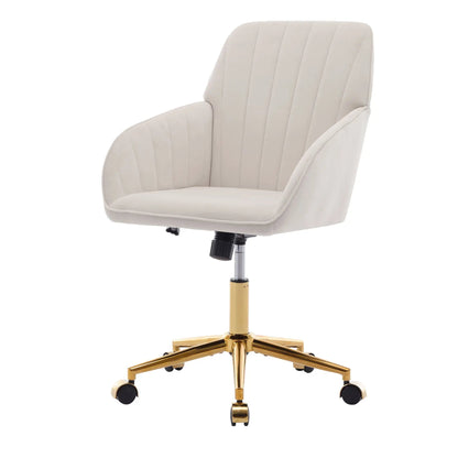 Adjustable swivel office chair beige upholstery with stitching and gold base on Tampa Home & Garden Store
