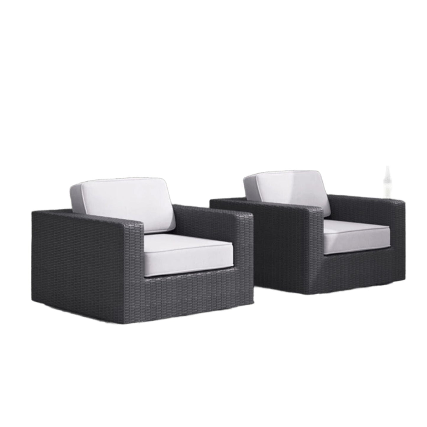 Patio Chair With Cushions two black wicker arm chairs with white cushions HouseOfZazla on Tampa Home & Garden Store