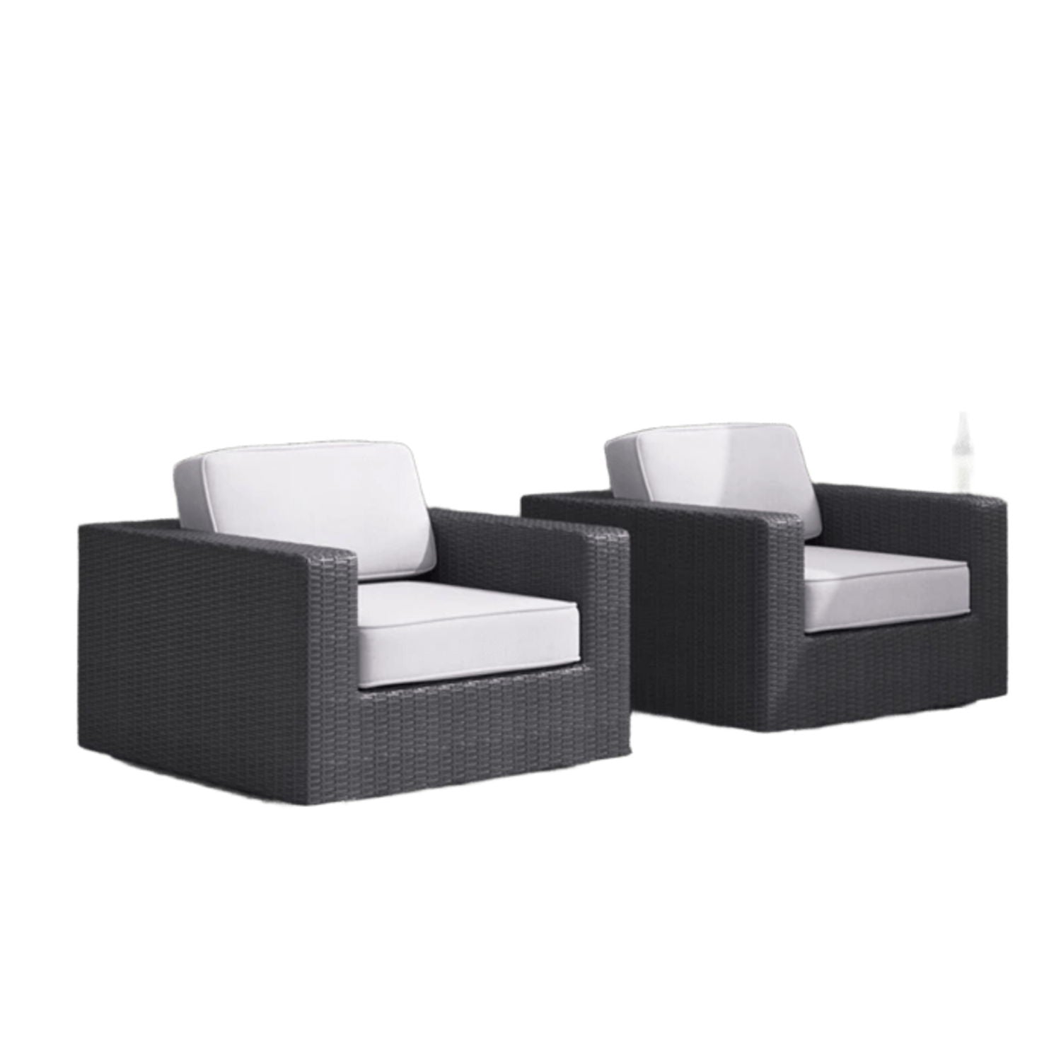 Patio Chair With Cushions two black wicker arm chairs with white cushions HouseOfZazla on Tampa Home & Garden Store