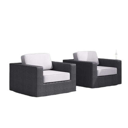 Patio Chair With Cushions two black wicker arm chairs with white cushions HouseOfZazla on Tampa Home & Garden Store