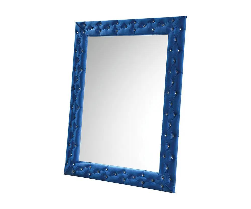 Dante floor mirror blue tufted frame with studs on Tampa Home & Garden Store
