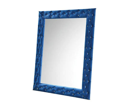 Dante floor mirror blue tufted frame with studs on Tampa Home & Garden Store