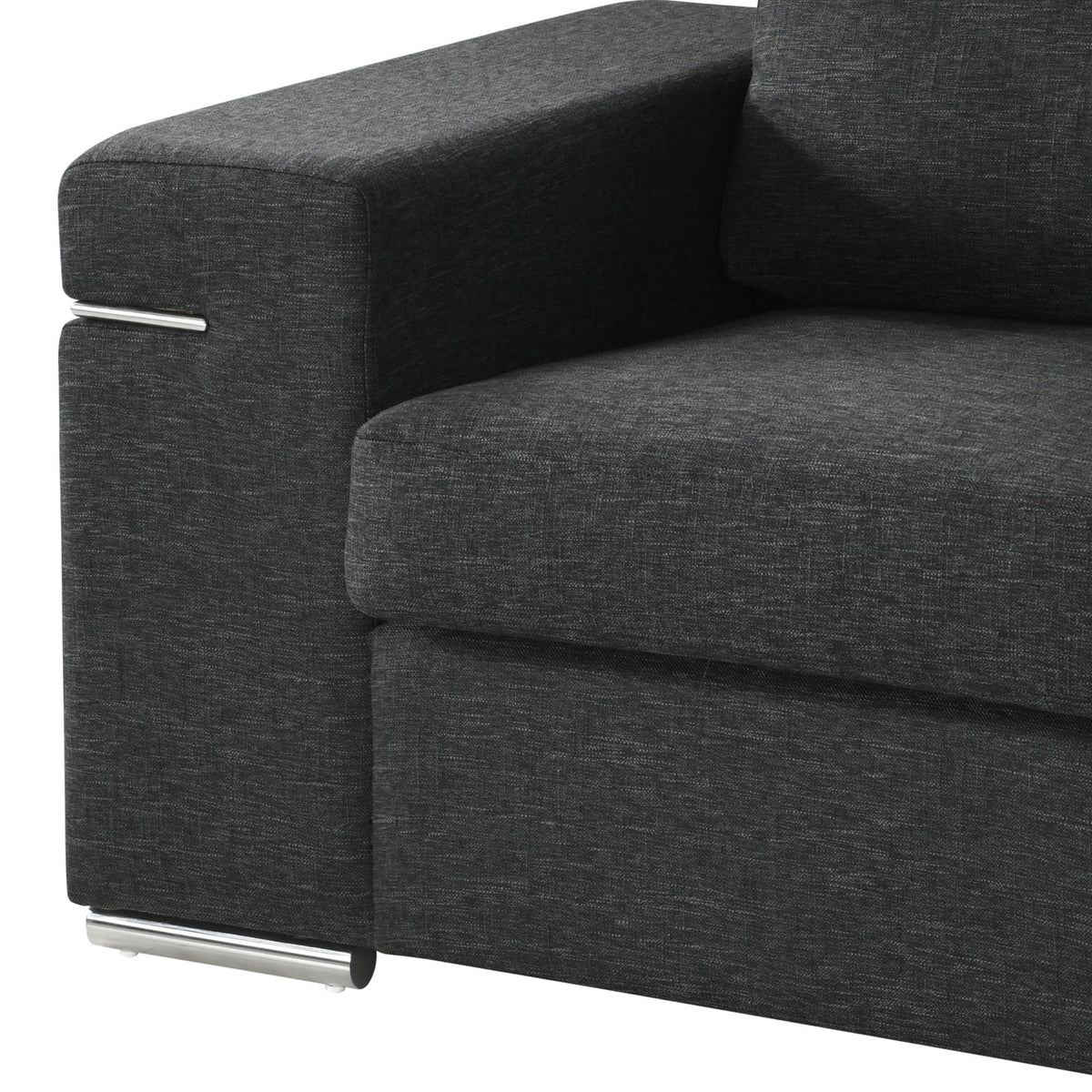 Fabric Arm Chair with oversized arms in dark gray upholstery and chrome accents on Tampa Home & Garden Store