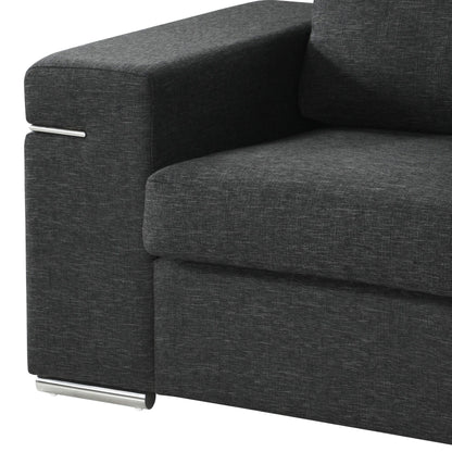 Fabric Arm Chair with oversized arms in dark gray upholstery and chrome accents on Tampa Home & Garden Store