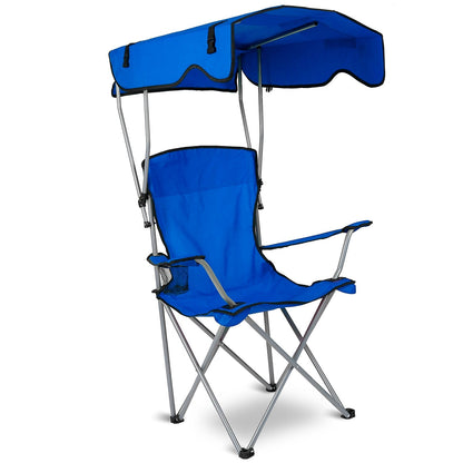 Foldable beach canopy chair blue GemGear with cup holder and sun canopy folding camping chair on Tampa Home & Garden Store