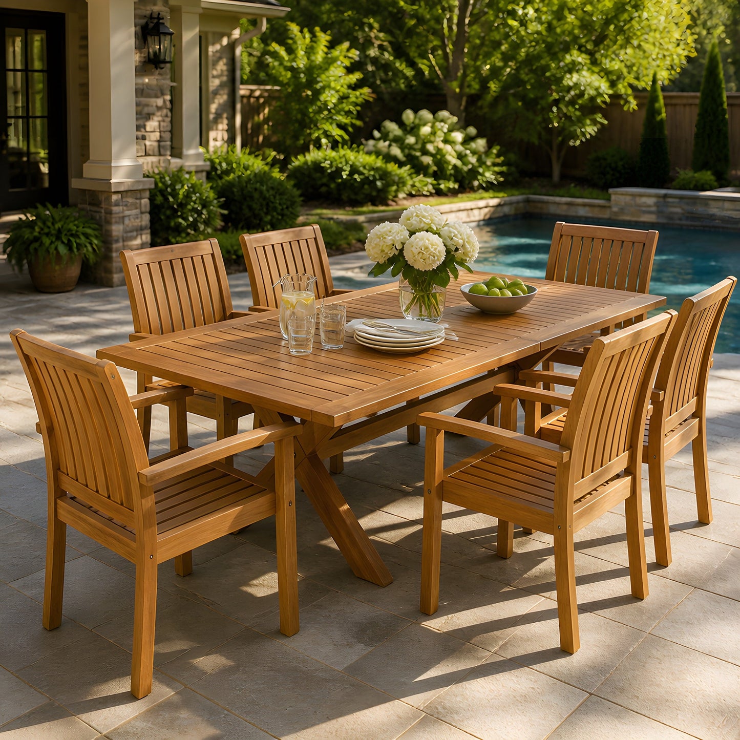 Modern Acacia Wood Outdoor Dining Set And Chairs
