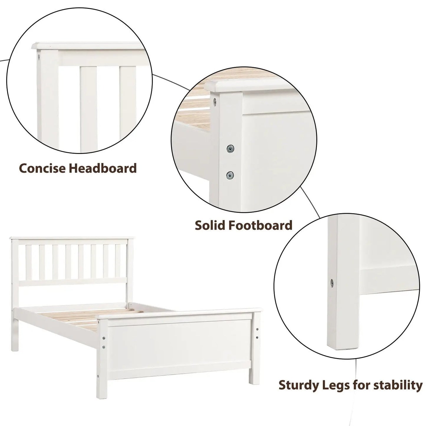 Platform bed with white headboard and footboard, wood slat support, Unique Piece Furniture on Tampa Home & Garden Store