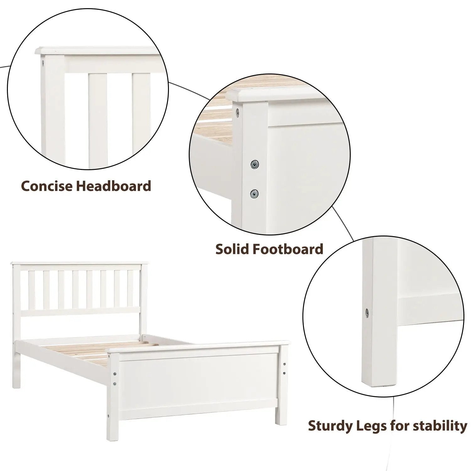 Platform bed with white headboard and footboard, wood slat support, Unique Piece Furniture on Tampa Home & Garden Store