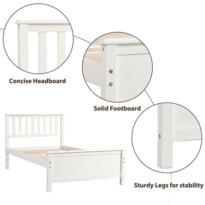 Platform bed with white headboard and footboard, wood slat support, Unique Piece Furniture on Tampa Home & Garden Store